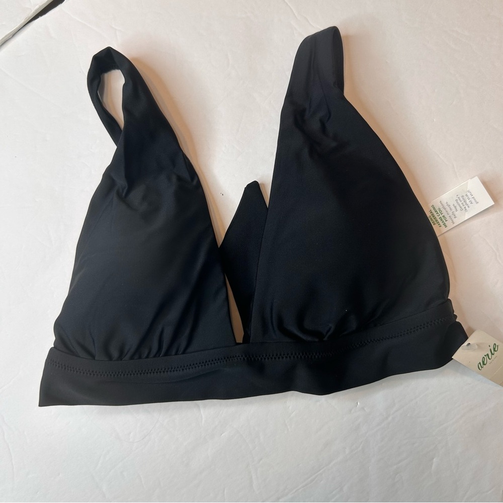 NWT Aerie Plunge Longline Triangle Bikini Top Swim Padded Women Black  Size M